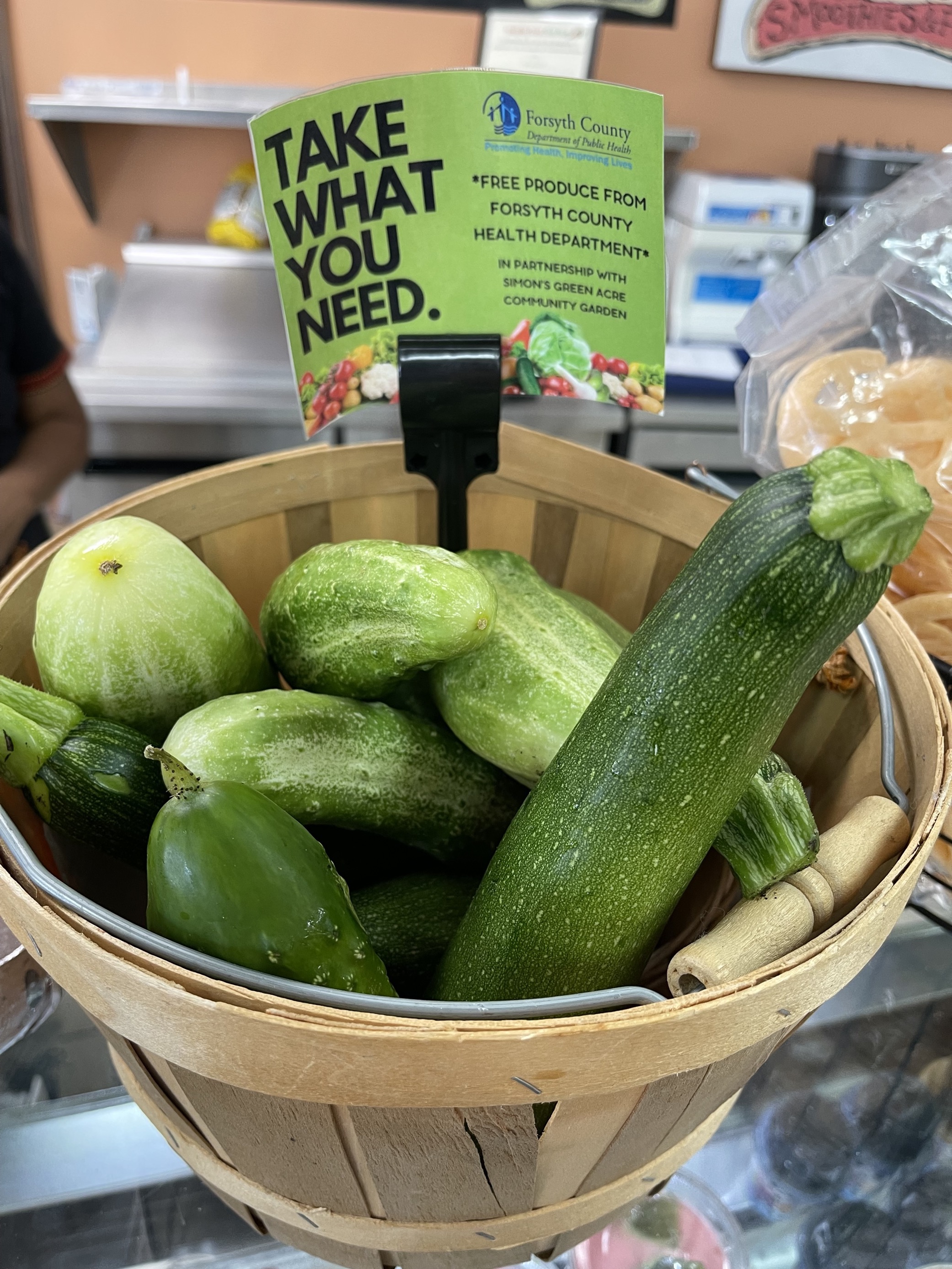 free zucchini in a store provided by Healthy Communities